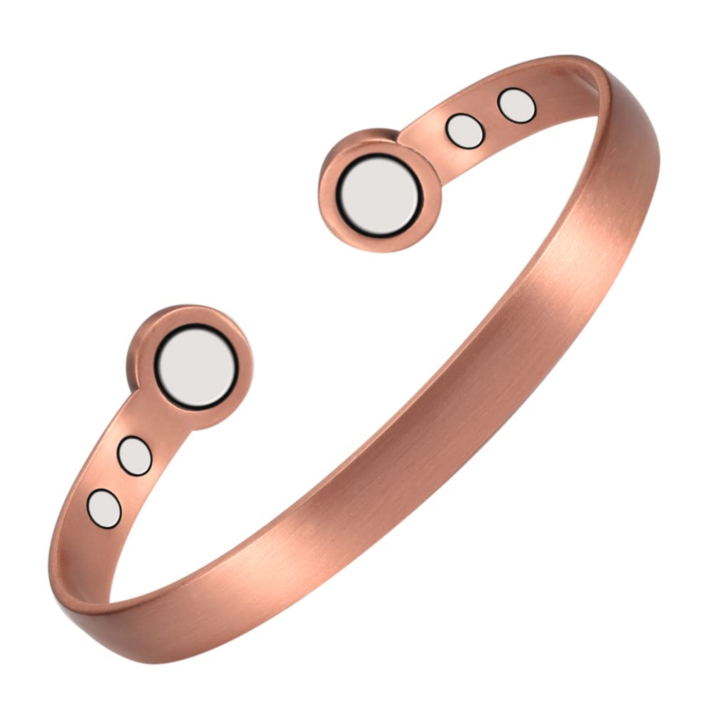 EnerMagiX Copper Magnetic Bracelets for Women Men,99.9% Soild Copper Cuff Bangle Magnetic Bracelet with 2 Strong Magnets,Adjustable Size(CPB-0964Q)
