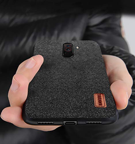 Annure Shockproof Soft TPU Bumper Fabric Back Cover Case for Xiaomi Pocophone Poco F1 (Black)