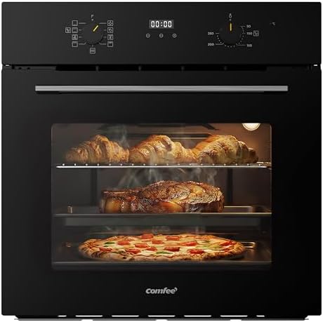 ' Horno Pizza Eléctrico Empotrable Multifunción, Convección, 1 Bandeja y 1 Rejilla, Limpieza Aquactiva, 70L, 7 Funciones, Ventilador de, Cavidad Esmaltada, Puerta Fría, CBO70M80D2-BK [Clase A]
