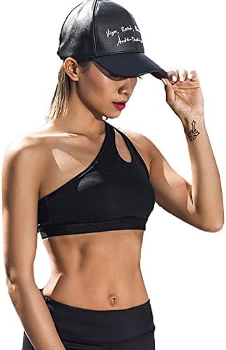Fashionmy Women's One Shoulder Sports Bra Solid Fitness Yoga Top Athletic Underwea Black S