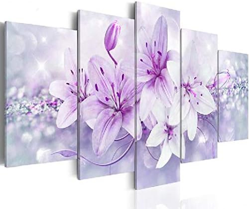 Full Square/Round Drill 5D DIY 5Pcs Diamond Painting"5 Panels Lily Flower" Embroidery Cross Stitch 5D Home Decor Gift,30x45cm 30x60cm 30x75cm