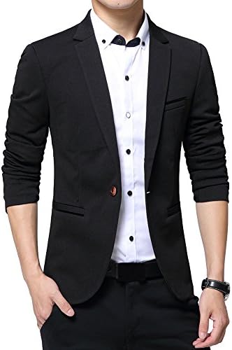 SiYuan Mens Fashion One Button Coat Slim Fit Basic Jacket Blazer Black 1416 3XL