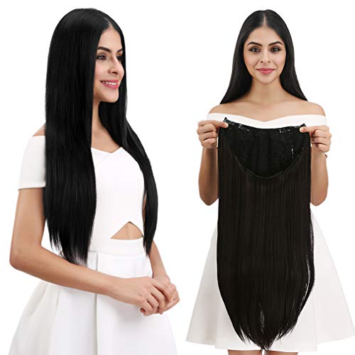 REECHO 28″ Long Straight Half Wig U-Shape 7 Clips for Women Light Choclate Brown