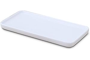 LANDHOPE Ceramic Vanity Tray Small Rectangle, Bathtub Tray Bathroom Organizer, Cosmetics Holder for Tissue Candle Towel Plant Jewelry Ring Dish Dresser Perfume Shampoo-White (1 pc Small Size)
