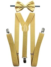 CD Gold Suspender with Matching Metalic, Champagne, Sequined Bowtie Set (Champagne Gold)