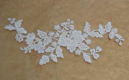 ivory floral tulle lace applique Bridal wedding ivory cotton lace motif 27cm x 11cm - Per piece FREE UK PP Fast Dispatch (S4a)