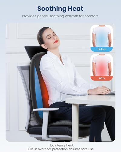 COMFIER Asiento Masajeador Espalda Shiatsu, Masajeador de Espalda con Funciones de Calor y Vibración, Relajación para el Cuello, los Hombros y la Espalda, para el Hogar y la Oficina, Regalo Mujer