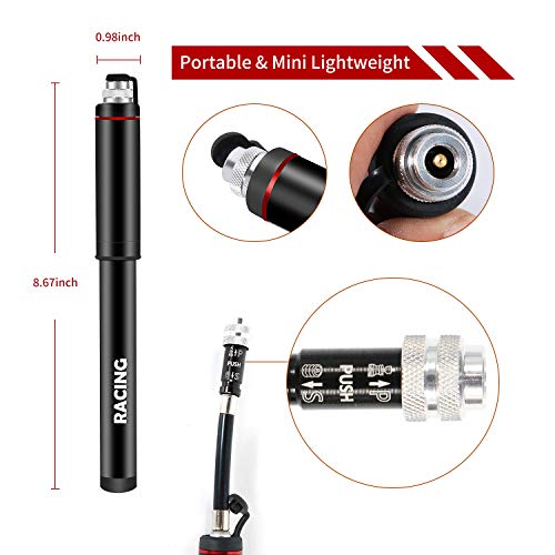 racing Mini Bike Pump with Gauge-Fits Presta and Schrader-Accurate High Pressure 150 PSI-Portable Bicycle Tire Pump for Road Mountain Bikes-Durable& Lightweight，Compact Hand Pump - Thumbnail 2
