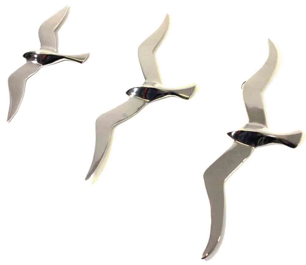 Contemporary Metal Wall Art Set Of 3 Large Flying Seagull Birds