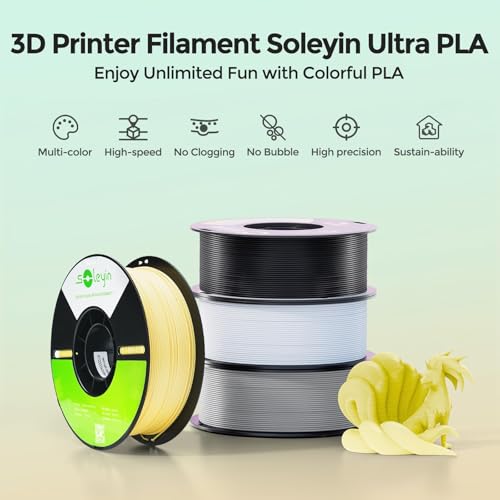 Creality Filamento Soleyin Ultra PLA 1,75 mm para Impressora 3D, Velocidade de 300 mm/s, Resfriamento e Modelagem Rápidos, Bobina de 1kg (2,2lb), para Creality Ender K1, K1C Series (Preto)