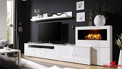 Wohnwand Anbauwand Mit Kamineinsatz Elektrokamin 440931 Weiss 330cm 4 Teilig Amazon De Kuche Haushalt