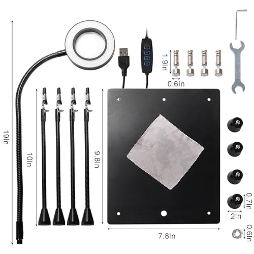 PFUTURE Helping Hands Soldering Station with 6X LED Magnifier – Third Hand Tool with 4 Magnetic PCB Holders, Flexible Arms, Non-Slip Weighted Base for Electronics Repair, Crafts, Jewelry, DIY