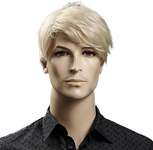 VIVIKZ Short Blonde Male Synthetic Wigs American European 6 Inch Straight Men Wig With Free Hair Cap Heat Resistant Toupee Hair
