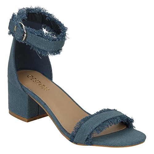 denim block heels