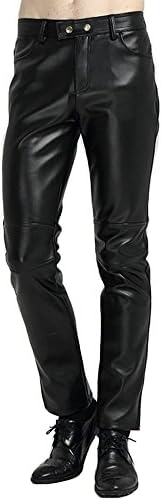 DAOGUAN Mens Faux PU Leather Skinny Moto Biker Pants Autumn And Winter Thicker Trousers (US 34(Tag Size 36), Black)