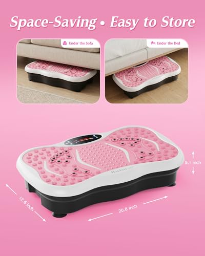 Vibration Plate Exercise Machine for Lymphatic Drainage, 180 Speeds Vibrating Fitness Platform for Full Body Workout and Weight Loss, 300 Lbs Capacity with Resistance Bands and Bluetooth for Women Men