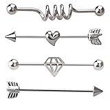 Industrial barbell earrings superman arrow spring arrows heart body piercing jewelry PCCP (Steel color)