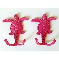 Hot Pink Sea Turtle Hooks - Set of 2 - Bathroom, Kitchen, Nursery Decor - Hanger for Keys, Jewelry, Towels