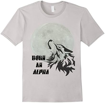 Men's Born An Alpha : Full Moon Howling Wolf T-Shirt XL Silver