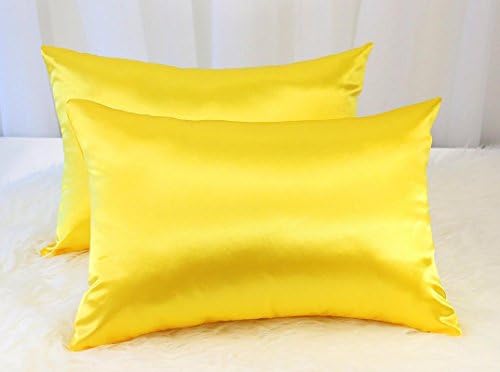 US Bedding Natural Silk Satin Pillowcase, Hypoallergenic, 100% Silk Satin, Body Size (20'' x 60''), 2 Piece, Yellow