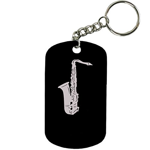 Personalized Engraved Custom Saxophone 2-inch Anodized Custom Aluminum GI Dog Tag with Chain