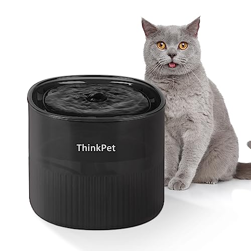 ThinkPet Cat Water Fountain with Quiet Pump | Automatic Pet Drinking Fountain with 3 Replacement Filters | 60oz/1.8L Cat Water Dispenser - Black
