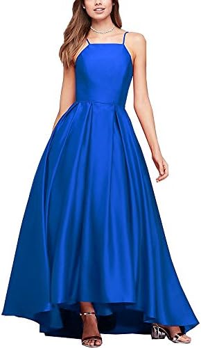 Now and Forever Women's Spaghetti Strap High Low Satin Prom Dresses Asymmetrical Formal Evening Party Gowns