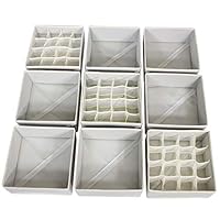 Set of 9 Pack Foldable Drawer Organizer Dividers Cloth Storage Box Closet Dresser Organizer Cube Fabric Containers Basket Bins for Underwear Bras Socks Panties Lingeries Nursery Baby Clothes Gray