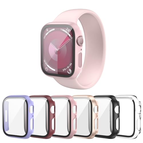 Cuteey 6 Pack for Apple Watch SE Series 6 5 4 44mm Hard Sunflower Case with Built-in Tempered Glass Screen Protector, Overall Full Protective Bumper PC Cover for iwatch 44mm Accessories