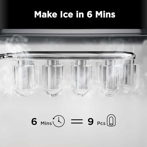 Silonn Ice Maker Countertop, 9 Cubes Ready in 6 Mins, 26lbs in 24Hrs, Self-Cleaning Ice Machine with Ice Scoop and Basket, 2 Sizes of Bullet Ice for Home Kitchen Office Bar Party