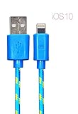 Premium lightning cable nylon textile cable USB 1 meter for iPhone 7, 7 Plus, iPhone 6s, 6s Plus, 6, 6 Plus, SE, 5s, 5c, 5, iPad in blue by PhoneStar