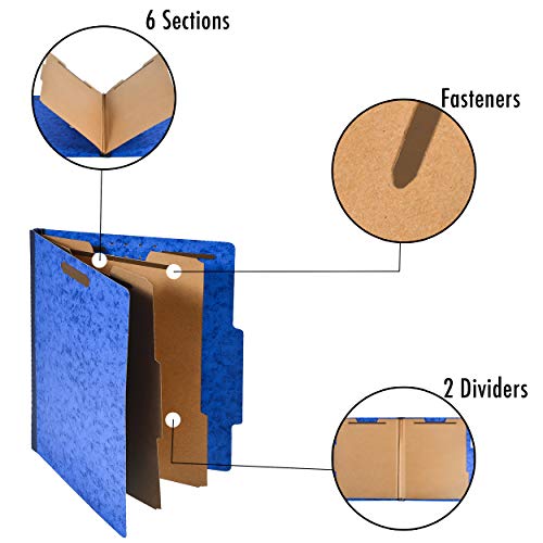 Pack of 10 Classification Folders w/ 2 Dividers - 6 Sections File Folder w/ 2” Expansion for Letter Size Paper 2 Prongs Pressboard Organizer for Law Client Files, Medical Files, Office Reports