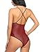 ADOME Women One Piece Lingerie Lace Fishnet Teddy Bodysuit Mesh Babydoll Romper Jumpsuit Dark Red M