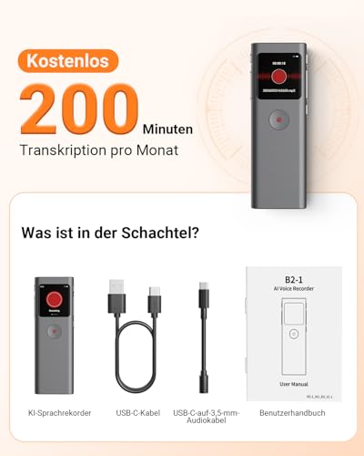 NUASI AI Digital Voice Recorder, Transcribe and Summary, Voice Activated Recording with Playback, 90+ Languages, 64GB Memory, One Touch Recording, For Lecture/Interviews/Classes