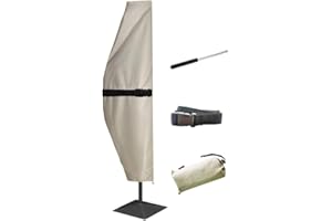CoverFml Patio Umbrella Cover - 420D Waterproof Outdoor Offset Banana Style Umbrella Covers-Fits Curved Cantilever Offset Umbrella 9-12Ft Length or Up to 17Ft Diameter With Rod (Beige-M)