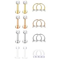 YADOCA 16 Pcs Stainless Steel Tragus Stud Rings Cartilage Lip Labret Forward Helix Hoop Earrings Internal Threaded Lip Medusa Body Jewelry Piercing for Women Men 16 Gauge