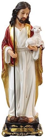Biblegifts Jesus Good Shepherd Florentine Statue 5" (13 cm) Traditional Italian Design Resin Christ carrying Baby Lamb Gold Collection Boxed from