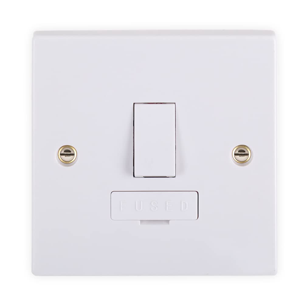 Standard White Fused Connection Unit, 13A Single Fused Unit, Premium Curved Edge Fused Connection Unit, Anti-Microbial Plastic Wall (FCU) (13A Switched FCU)