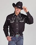 Mens 100% Cotton Retro Western Cowboy Shirt-Black-2XL
