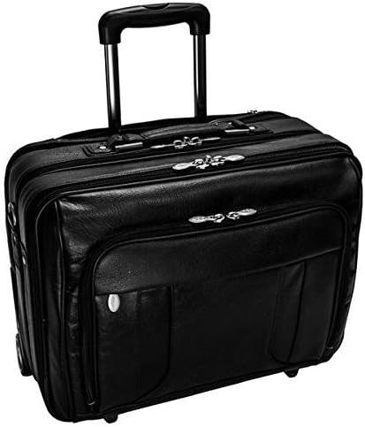 DSOS Black Wheeling Briefcase, Laptop Briefcase 17, Softside, 17in. Wheeled Laptop Overnighter, CheckpointFriendly, Solid Pattern, Leather, Wheeled, Business