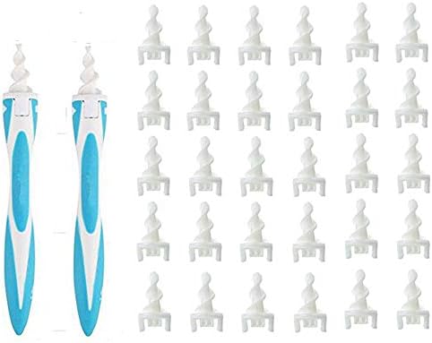 Spiral Ear Wax Removal Remover Tool Kit Silicone Ear Cleaner, 34 Count Flexible Disposable Soft Ear Cleaner Tools Swabs Pick for Removing Wax Including 2 Handle and 32 Replacement Heads Tips (2 Pack)