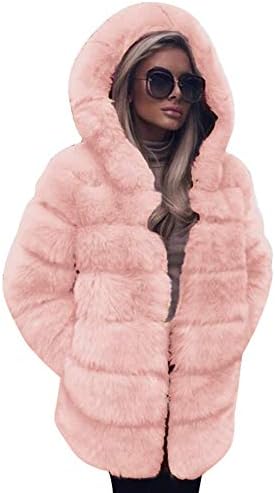 Fashion99 Women Luxury Faux Fur Coat Hooded Autumn Winter Warm Overcoat
