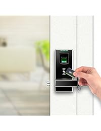 ZKTeco - Cerradura de puerta sin llaves con bloqueo de puerta de huella dactilar por Bluetooth y biométrica, 5 piezas de tarjetas RFID (aleación de zinc)