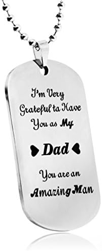 LITTONE To DAD Dogtag Mens Pendant Necklace Stainless Steel Dog Tag Family Love Gift Words For Dad With 24" Wheat Chain (ALITTONEOO1-A)