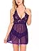 Ababoon Lace Babydoll Lingerie Chemises Sexy Outfits Nightwear G-String Set Purple