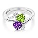 Gem Stone King 1.51 Cttw Green Peridot and Purple Amethyst Heart Ring For Women | 925 Sterling Silver | Heart Shape 6MM | Gemstone Birthstone | Available In Size 5, 6, 7, 8, 9