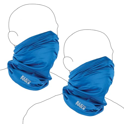 Klein Tools 80048 Neck Gaiter Cooling Band Kit, Face Cover with Evaporative Performance Knit Fabric and UPF 50 Protection, Blue, 2-Piece
