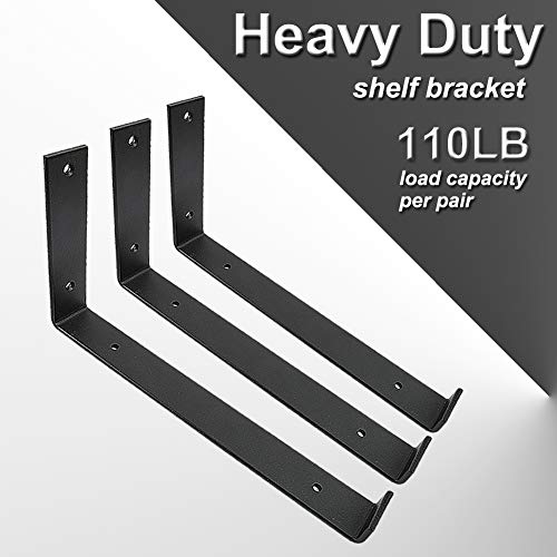 Shelf Brackets 12 Inch 6PCS Heavy Duty Frosted Black Bracket for