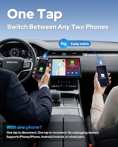 Visoud 2-in-1 Wireless CarPlay & Android Auto Adapter, One-Click Switch for Apple iPhone and Android, Converts Wired to Wireless, USB-C Supported, Compatible with 1000+ Vehicles