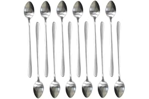 12pc 7.5-Inch Long Handle Spoon, Coffee Stirrers, Iced Teaspoon,Ice Cream Spoon, Stainless Steel Mixing Stirring Spoons for M